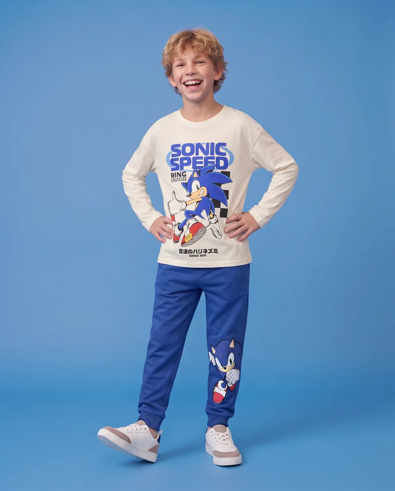 T-shirt Sonic maniche lunghe in cotone - Bianco latte