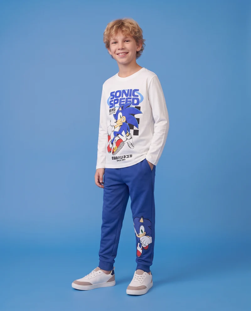 T-shirt Sonic maniche lunghe in cotone - Bianco latte