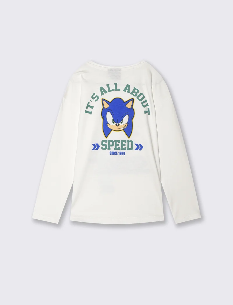 T-shirt Sonic maniche lunghe in cotone - Bianco latte