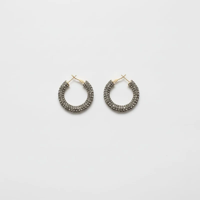 Orecchini a cerchio piccolo con strass - Grigio