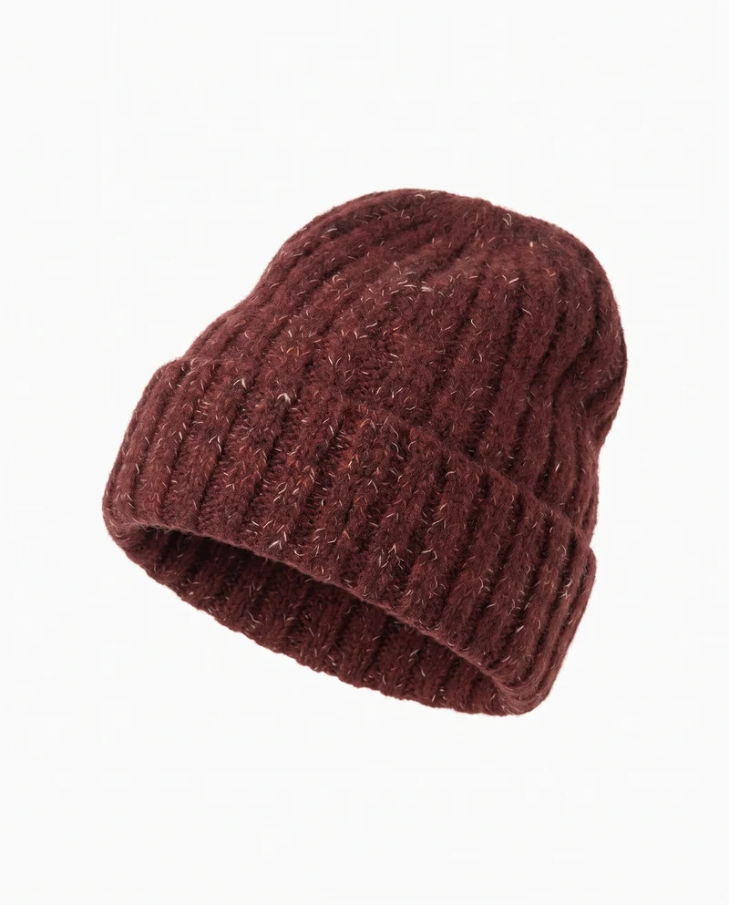 Cappello maglia doppia a coste con risvolto - Rosso