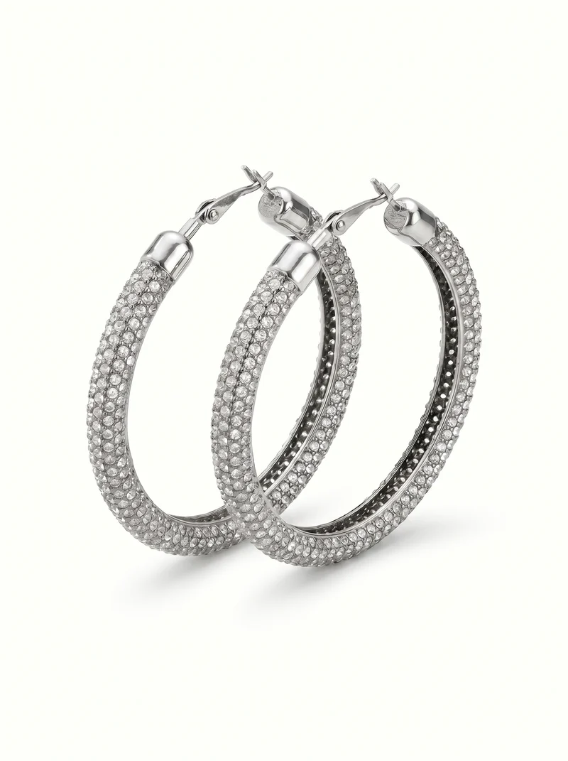 Orecchini cerchio grande con strass - Argento