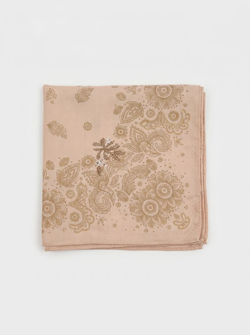 Foulard 50x50 con fiori ricamati - Cipria