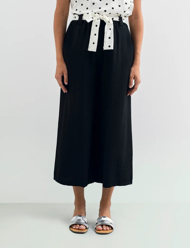Pantalone largo con cintura stampata - Nero