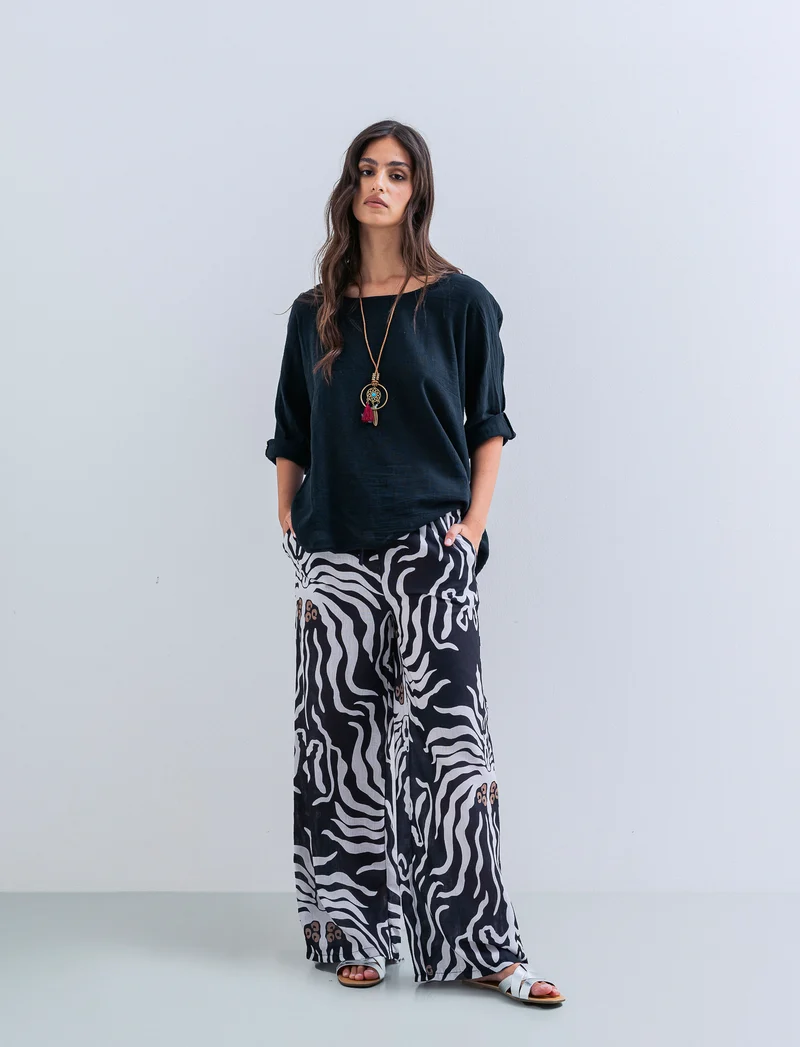 Pantalone palazzo stampato - Nero
