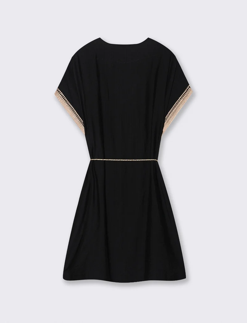 Vestito con cintura e passamaneria - Nero