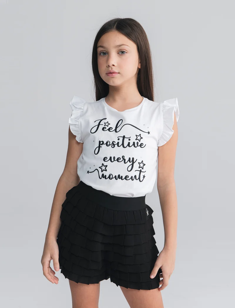 T-shirt bambina in cotone con ricamo - Bianco