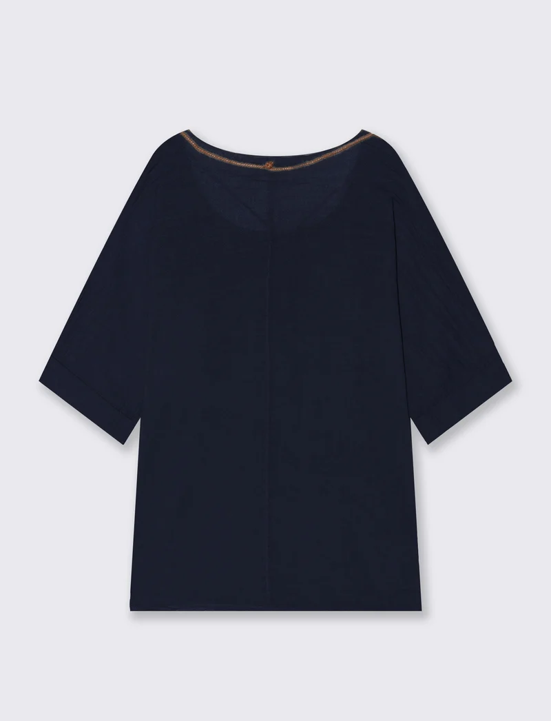 Casacca over con collana in cotone e lino - Blu