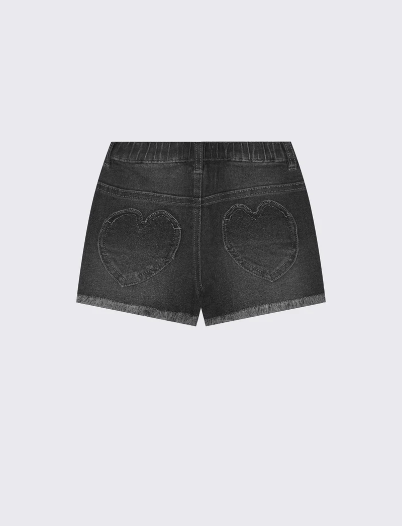 Shorts in denim con bottoni davanti - Nero