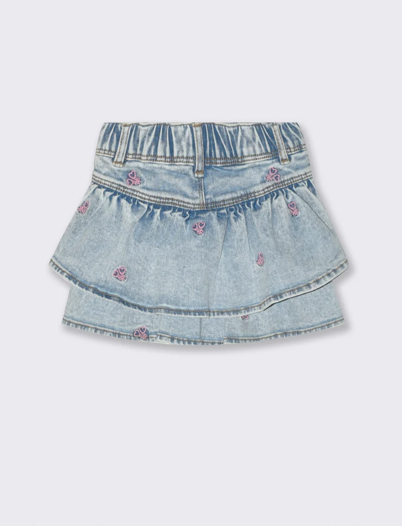 Gonna jeans con ricami e volant trendy - Denim