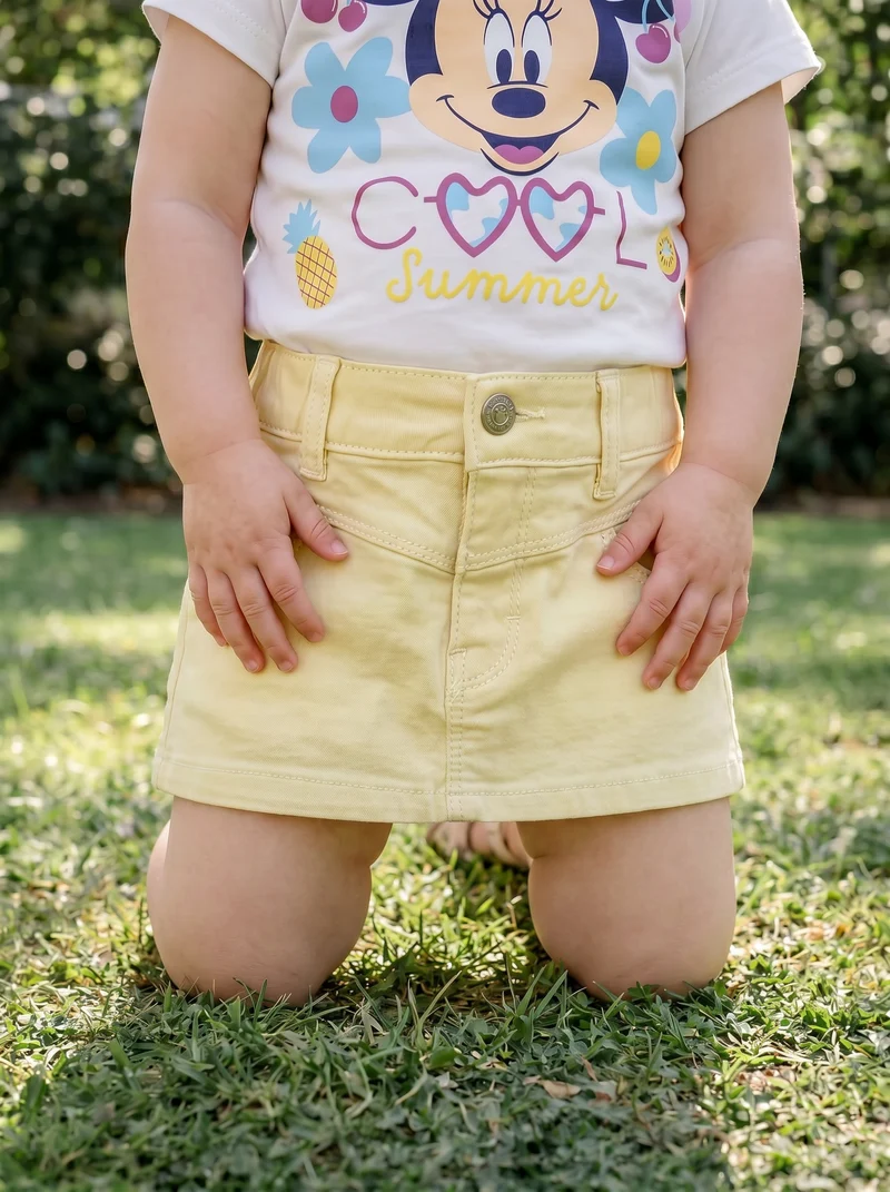 Gonna in twill con tasche per primavera - Giallo