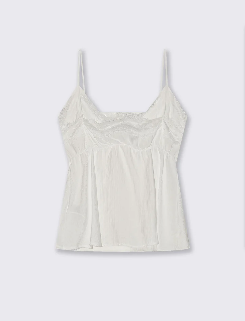 Top con Bretelle Sottili e Pizzo - Bianco