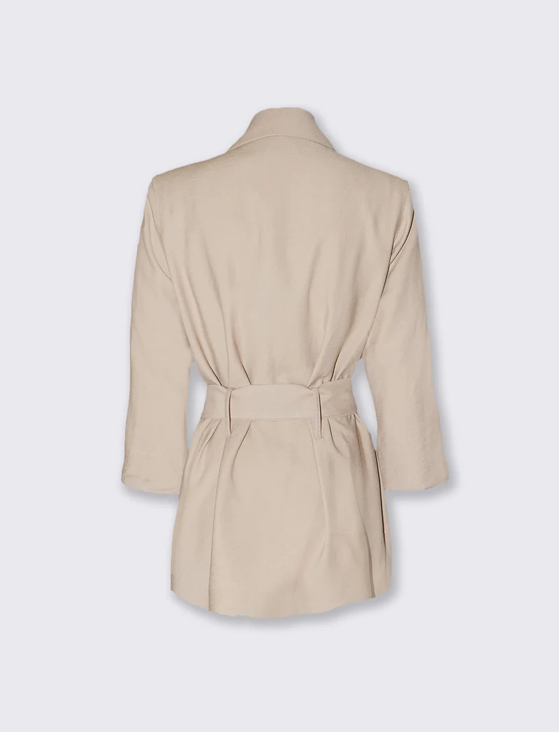 Giacca con maniche a tre quarti e cintura - Beige