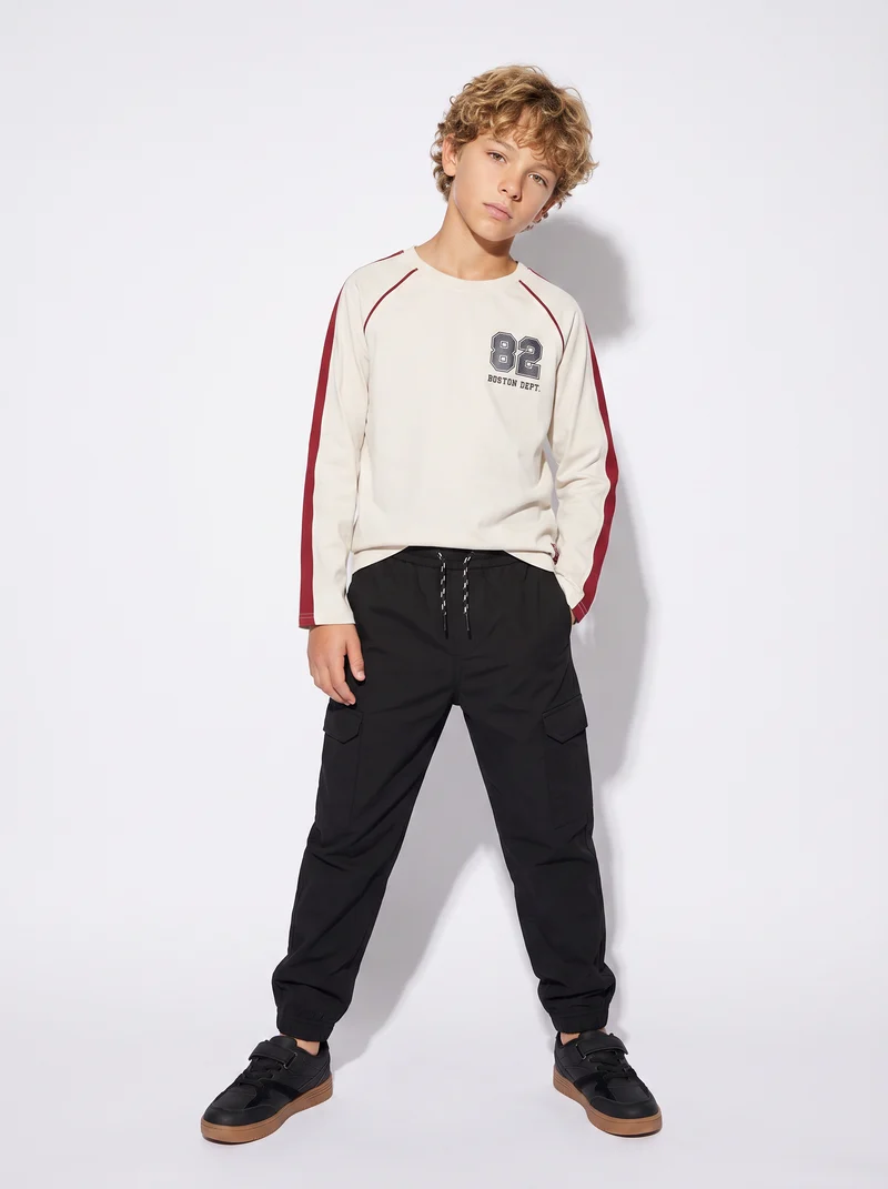 T-shirt raglan in jersey polycotone - Bianco latte