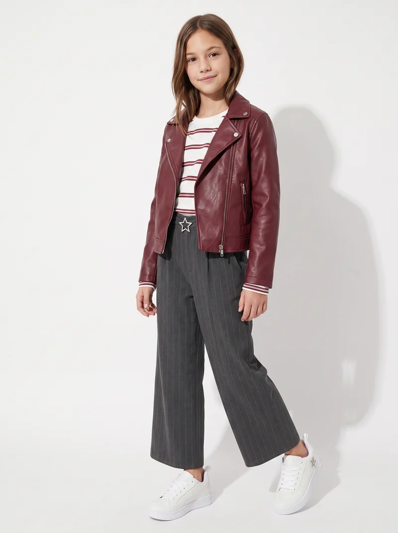 Pantalone gamba ampia con cintura gioiello - Righe