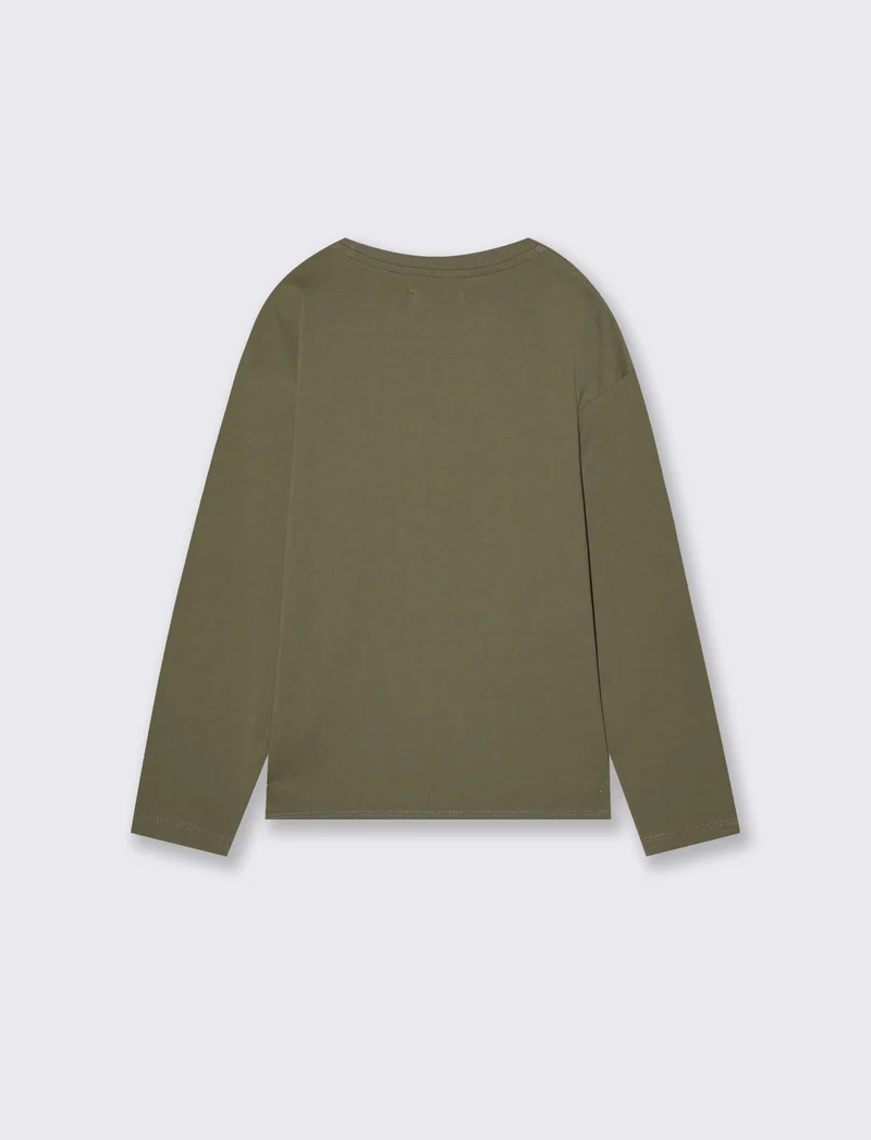 T-shirt manica lunga con stampa frontale - Verde militare