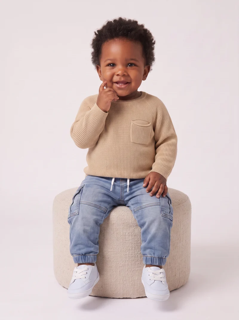 Maglione basico con taschino girocollo - Beige