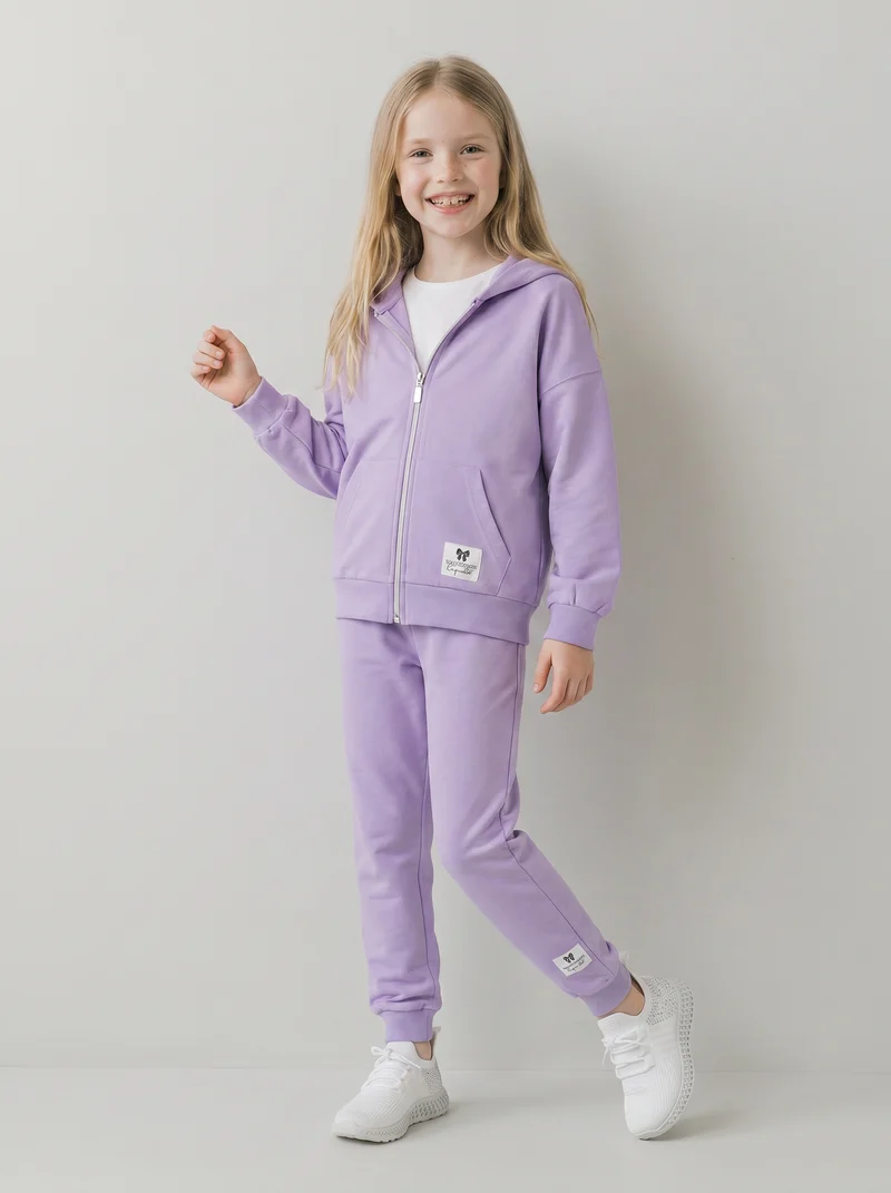 Felpa in french terry con zip e cappuccio - Lilla