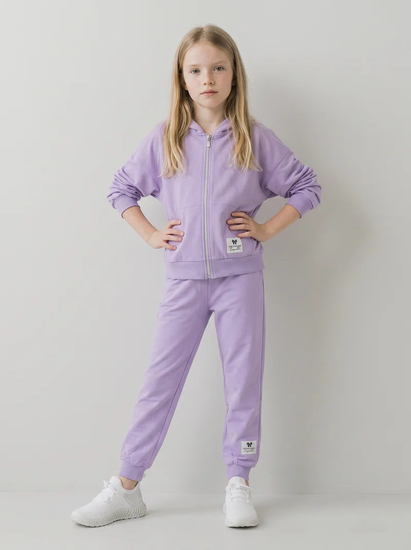 Felpa in french terry con zip e cappuccio - Lilla