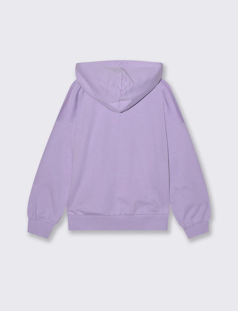 Felpa in french terry con zip e cappuccio - Lilla