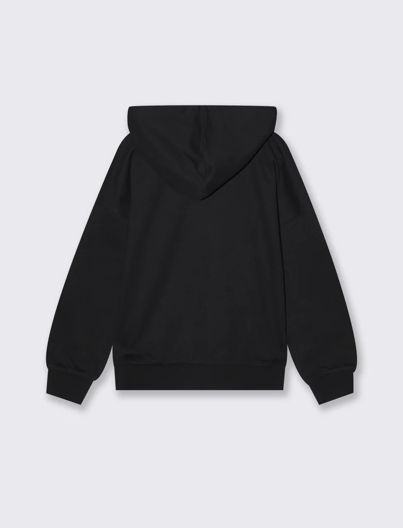 Felpa in french terry con zip e cappuccio - Nero