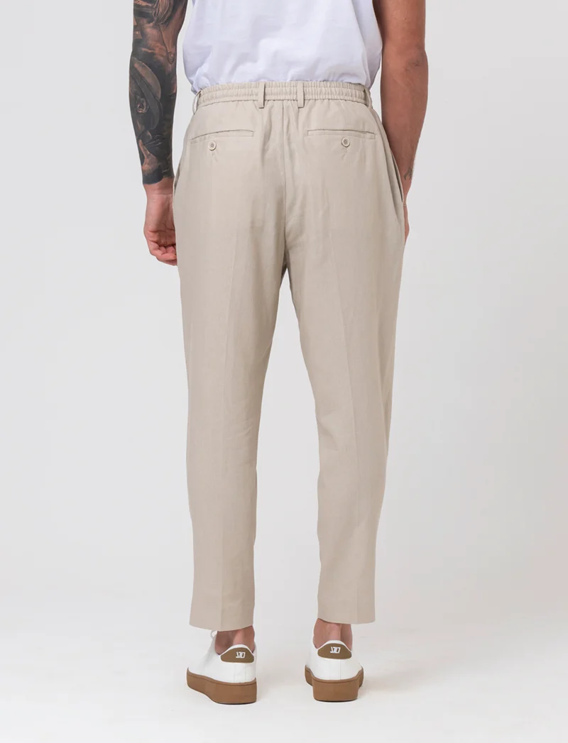Pantaloni da completo tessuto linen blend da uomo - Sabbia