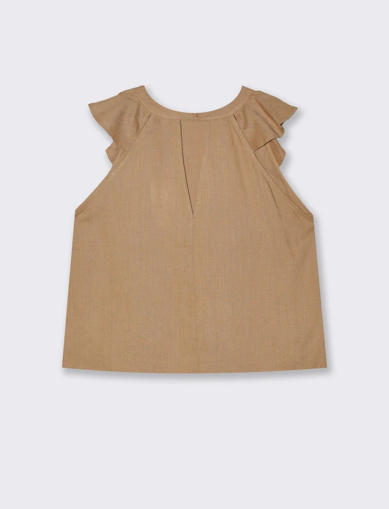 Top con rouches da donna - Caramello
