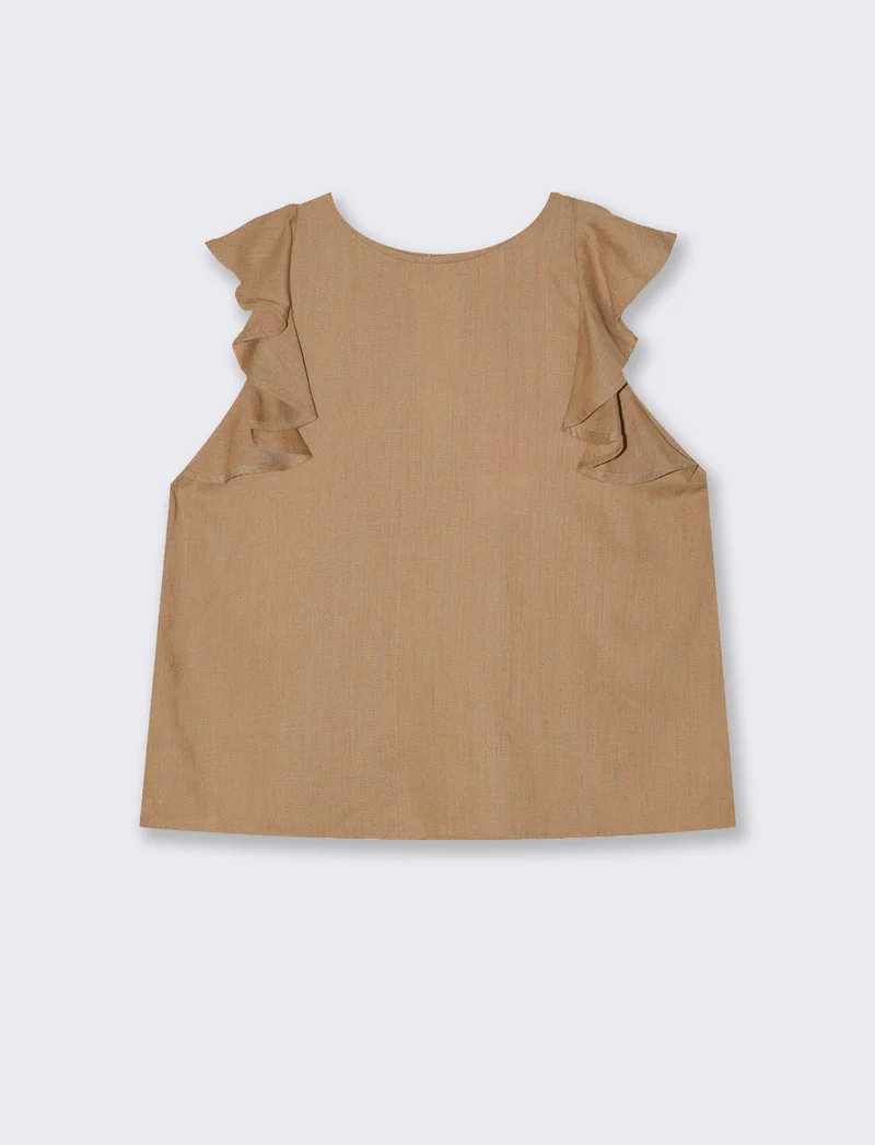 Top con rouches da donna - Caramello