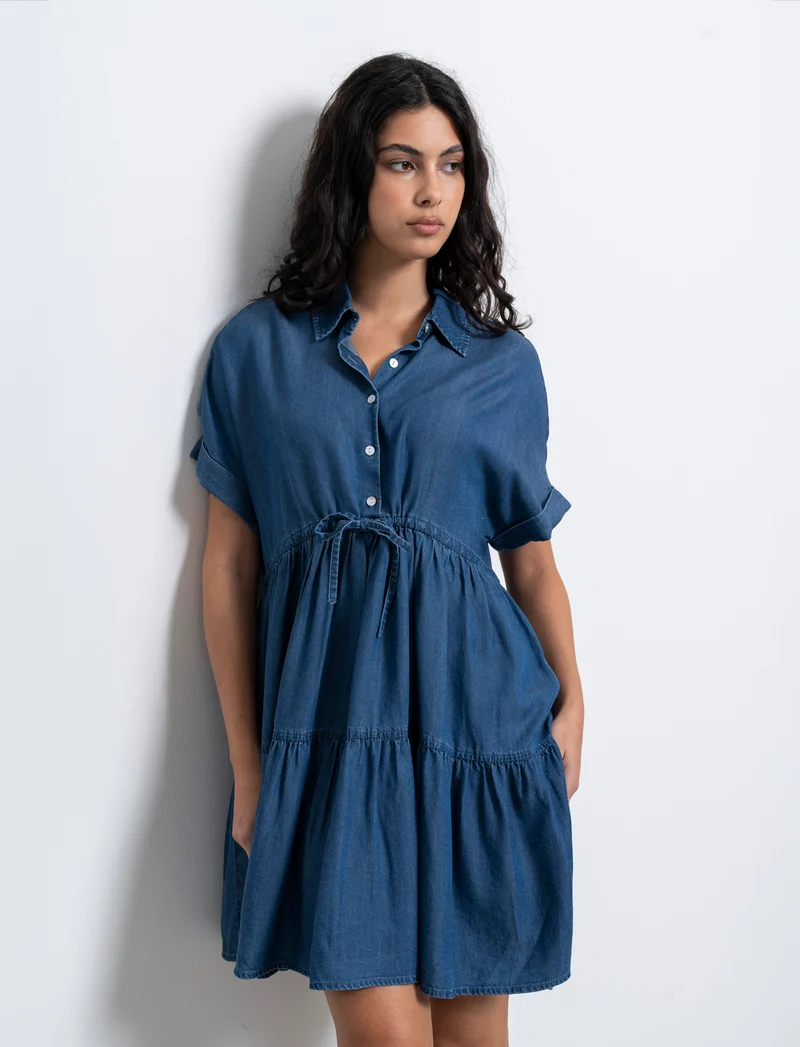 Vestito con coulisse da donna - DENIM SCURO