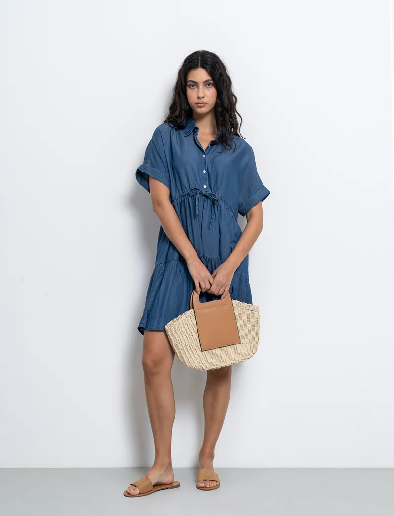Vestito con coulisse da donna - DENIM SCURO
