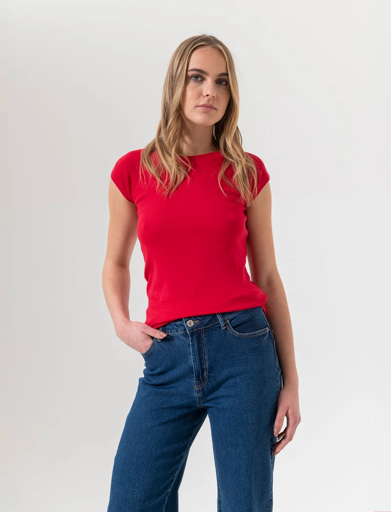 T-shirt basica da donna - Rosso scarlatto