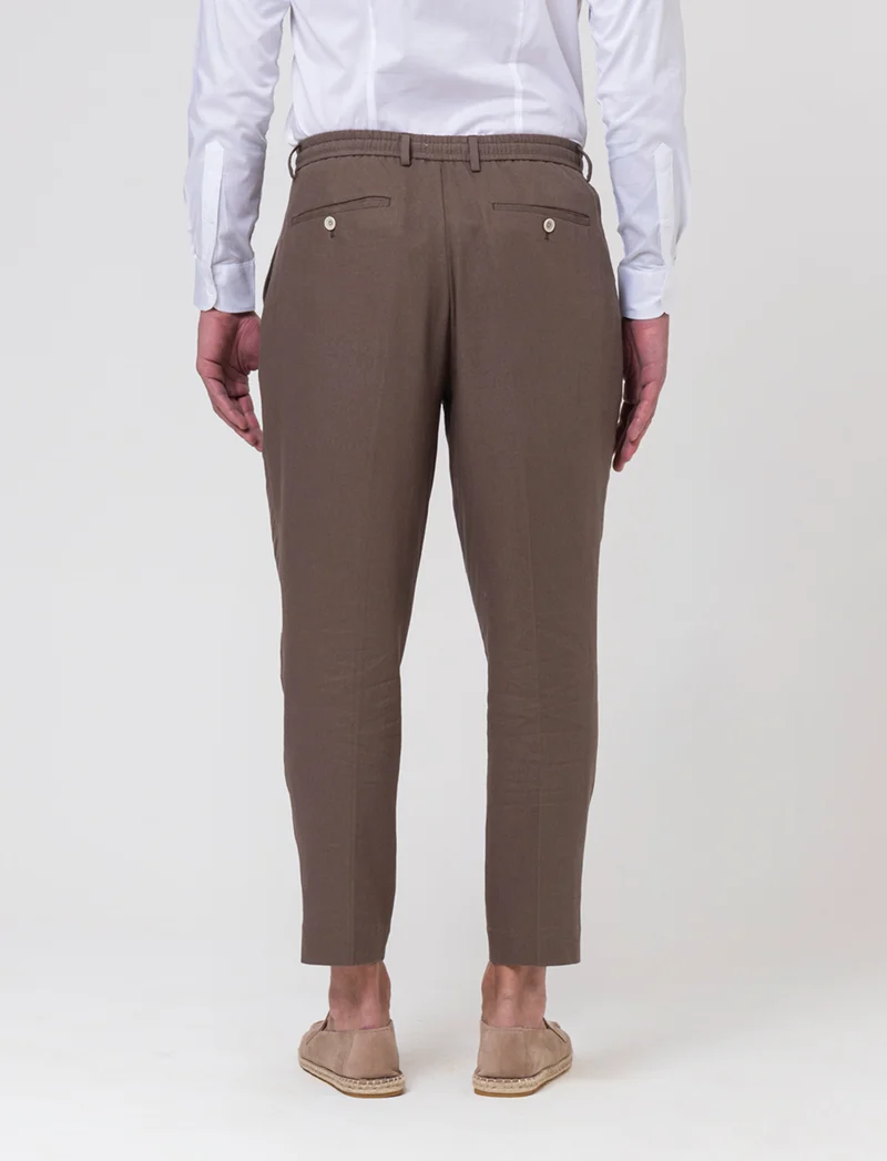 Pantaloni da completo tessuto linen blend da uomo - Grigio fango