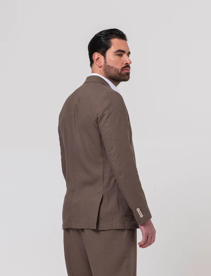 Blazer da completo tessuto linen blend da uomo - Grigio fango