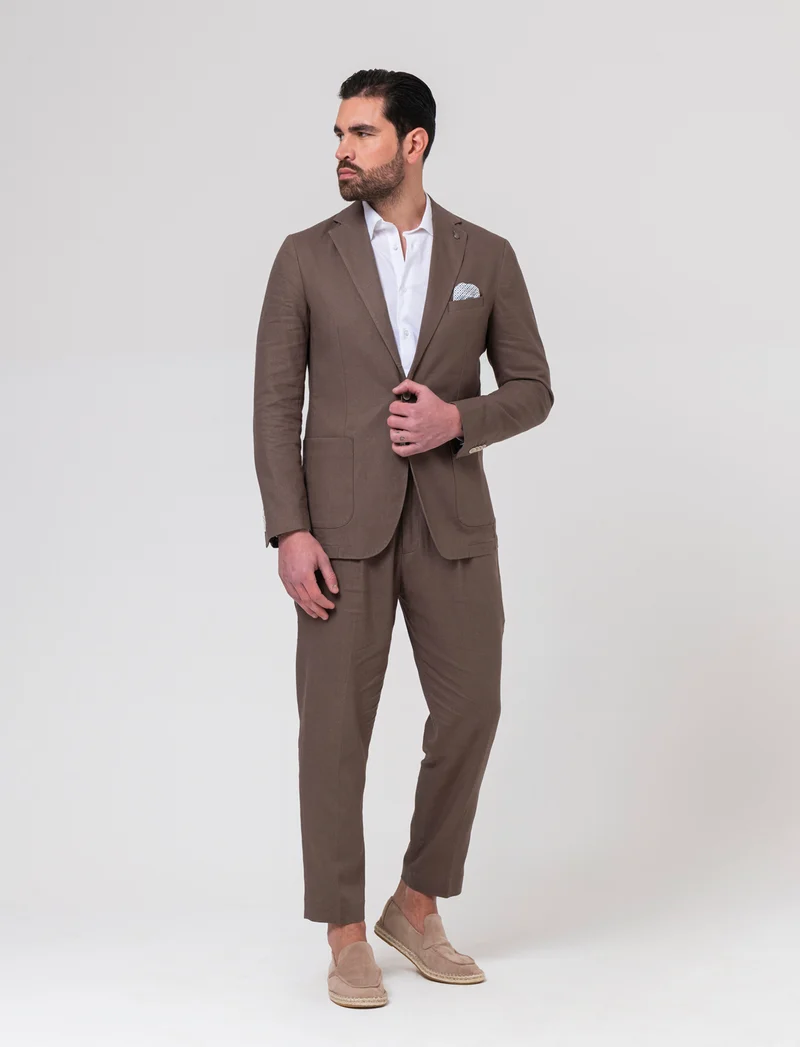 Blazer da completo tessuto linen blend da uomo - Grigio fango