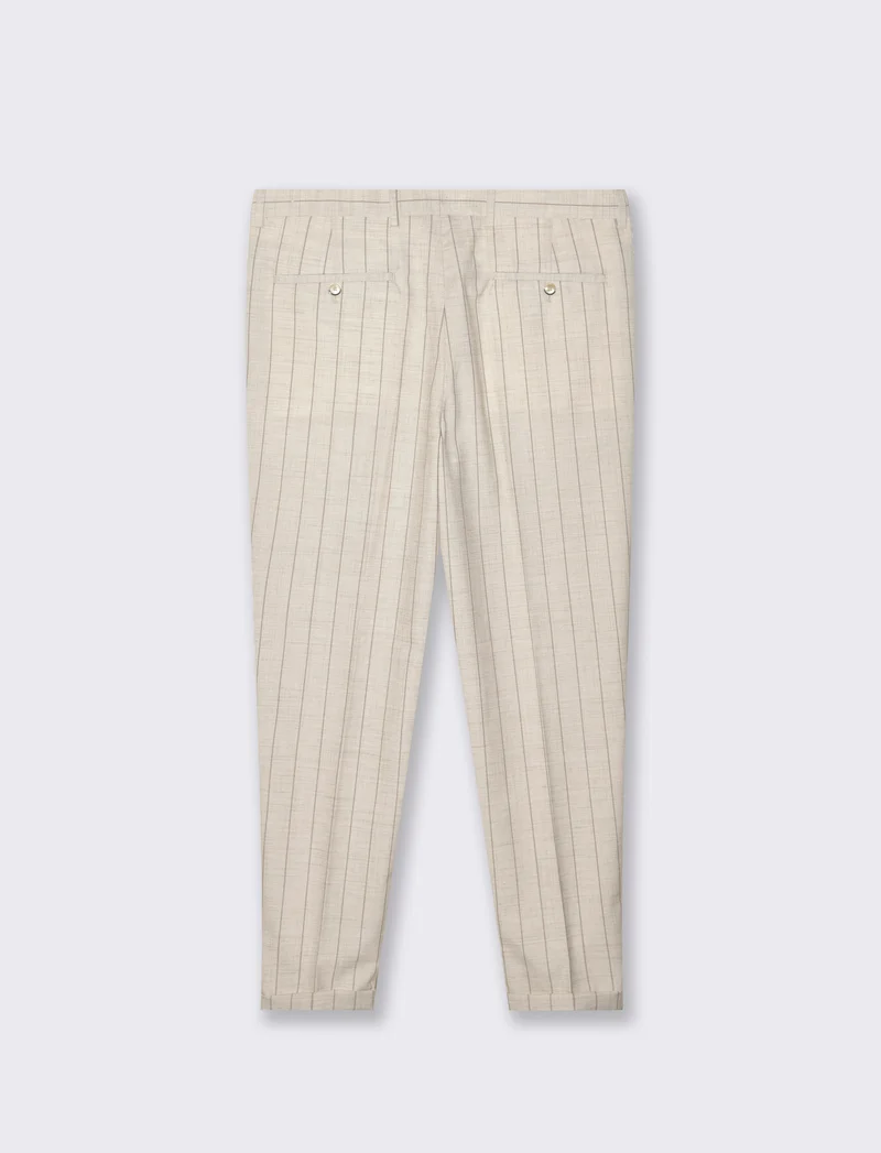 Pantaloni gessati da completo formal fit da uomo - Beige ecru