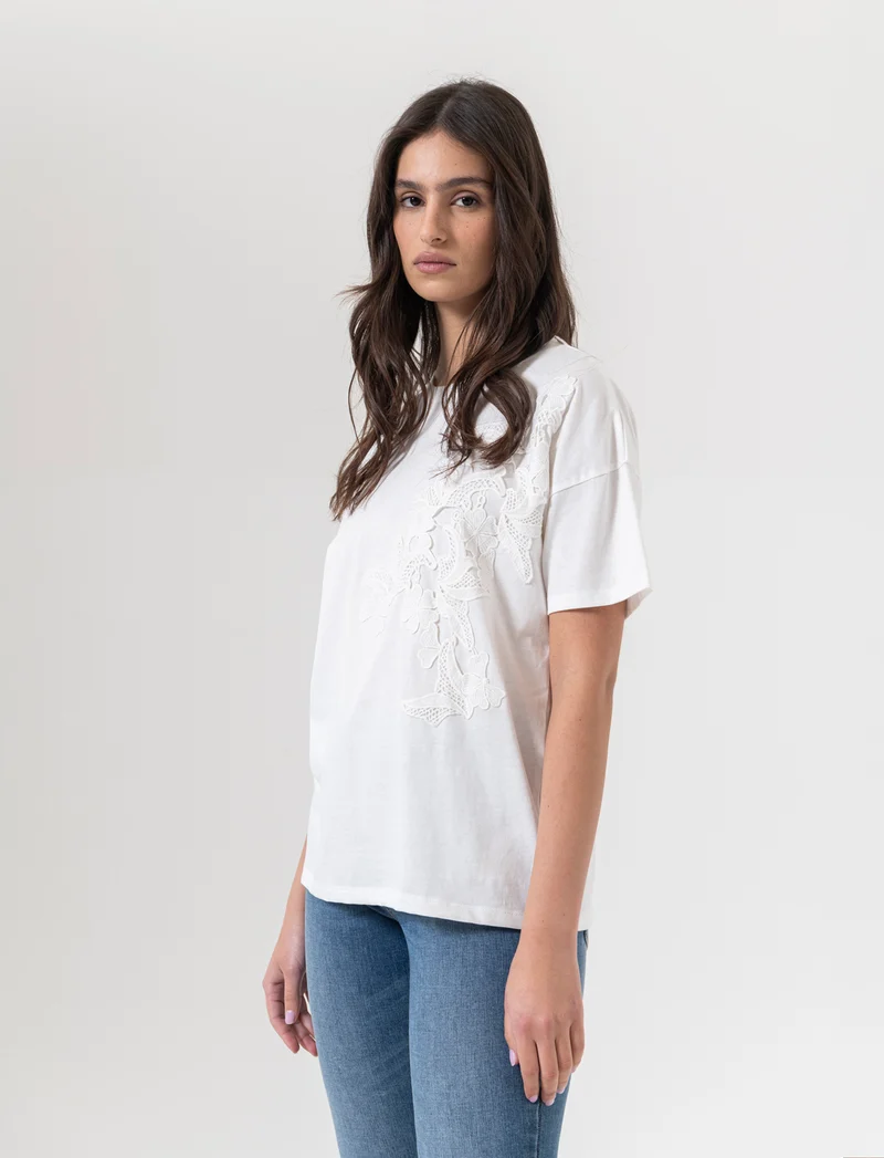 T-shirt con applicazione da donna - Bianco