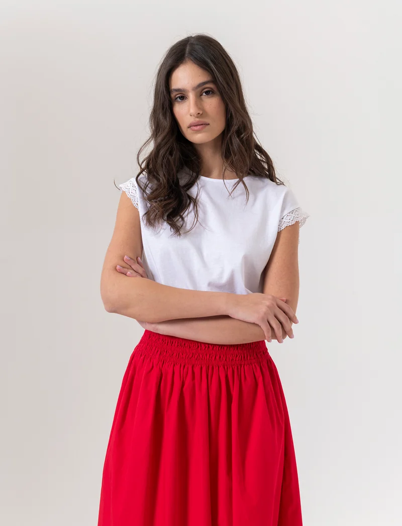 T-shirt con inserto in pizzo da donna - Bianco