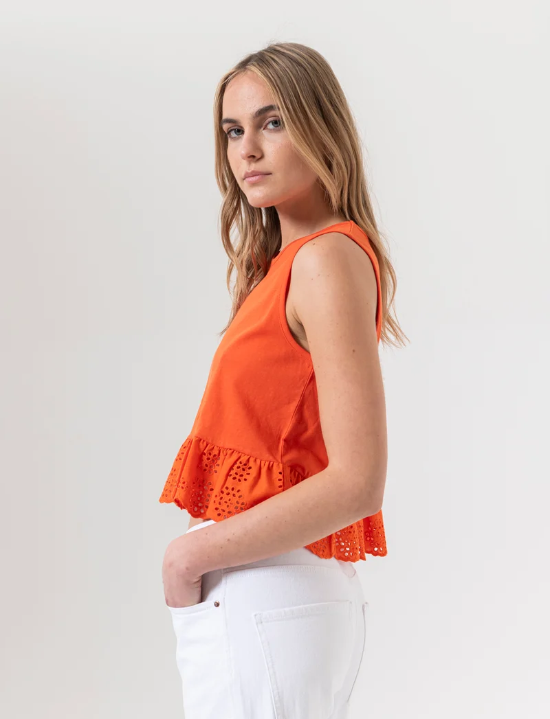 Top con volant da donna - Arancio