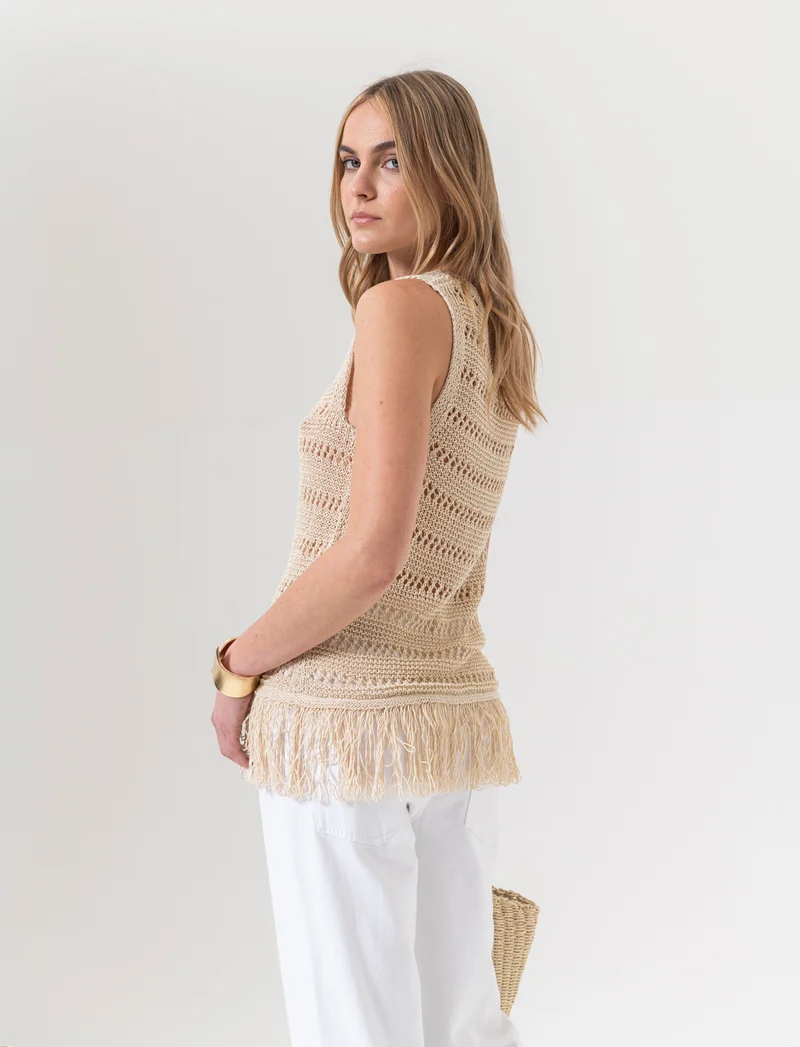 Top crochet con frange da donna - Oro