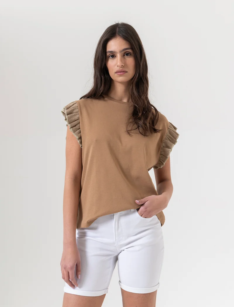 T-shirt con rouches da donna - Caramello