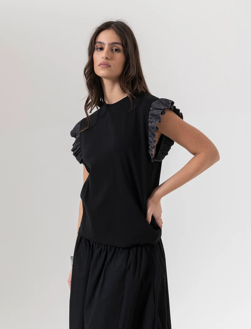 T-shirt con rouches da donna - Nero