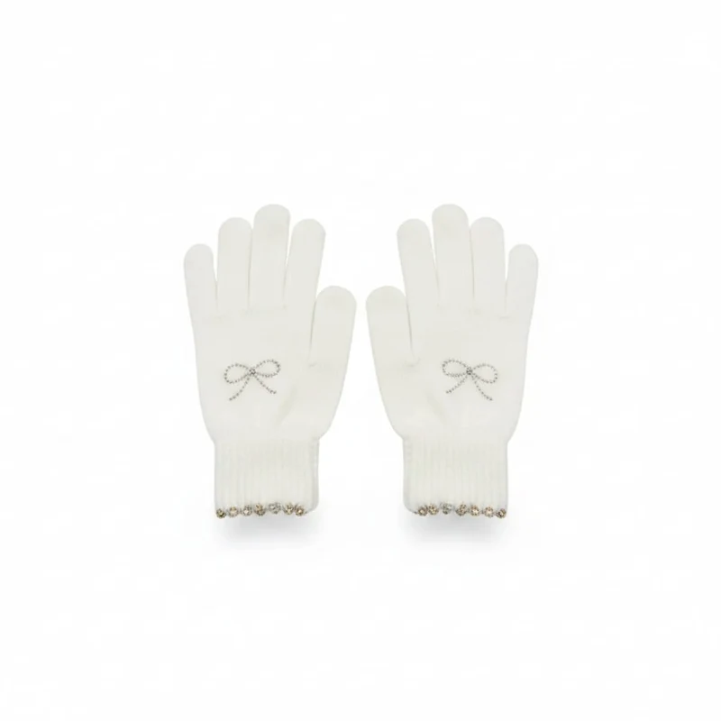Guanti bambina con fiocco e lurex - Bianco panna
