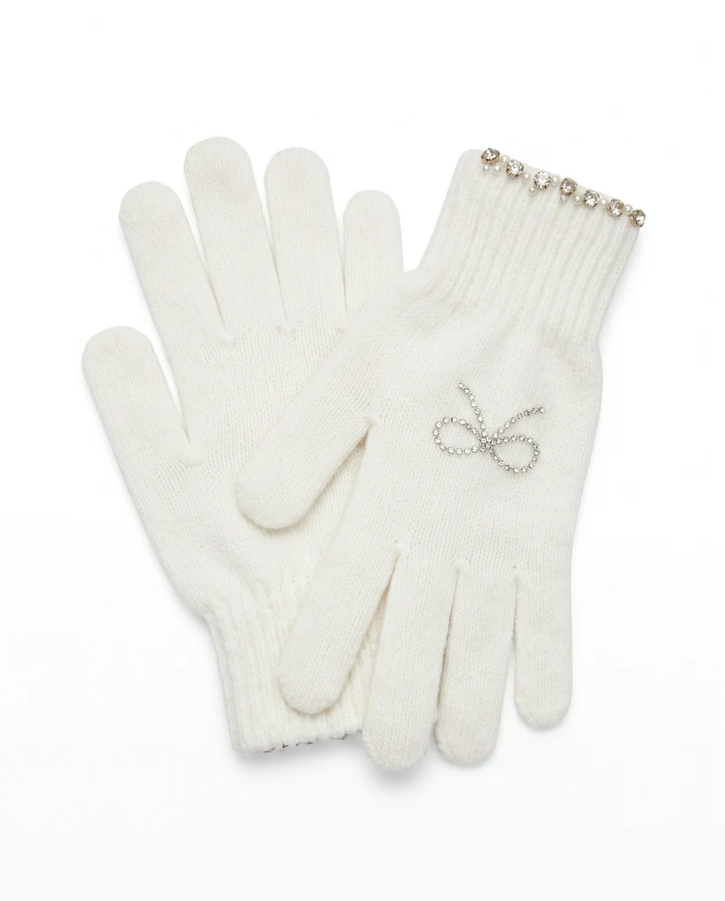 Guanti bambina con fiocco e lurex - Bianco panna