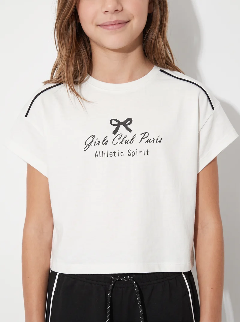 T-shirt cropped manica corta girocollo - Bianco