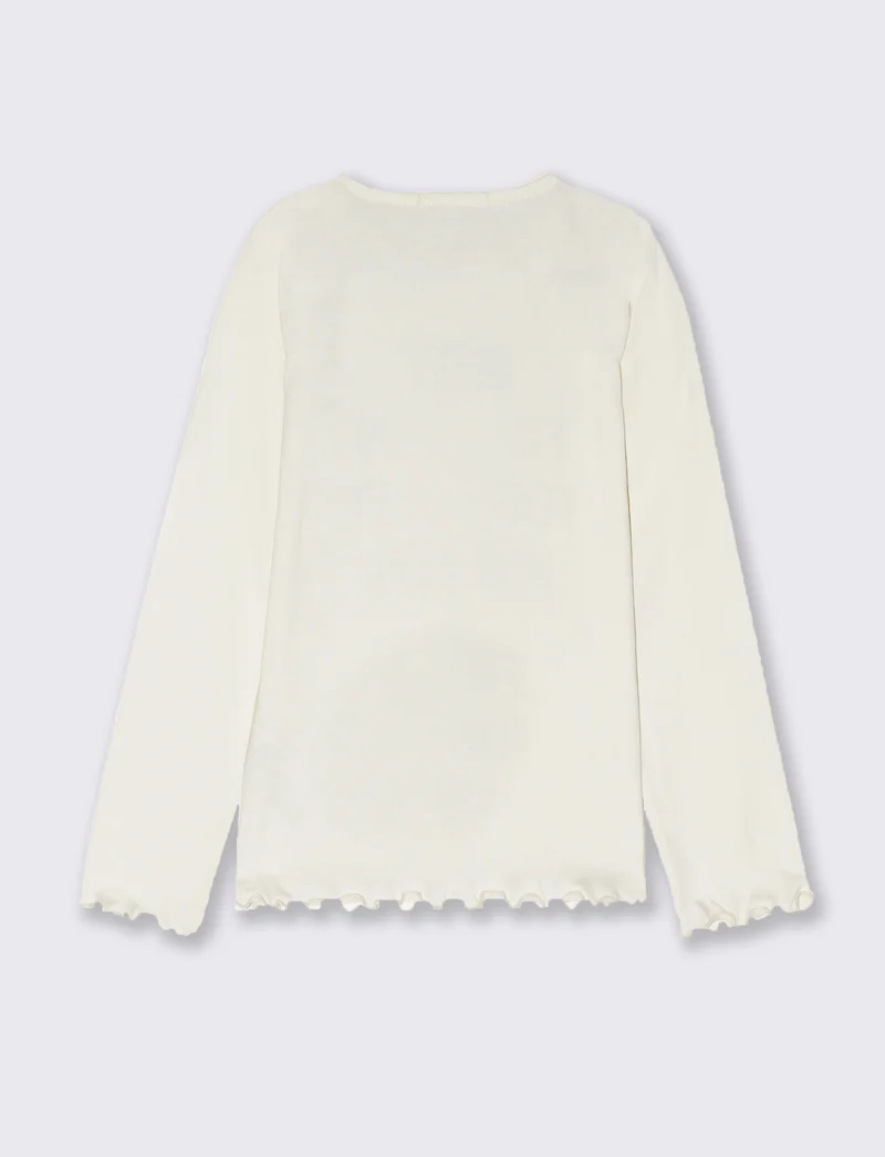 T-shirt manica lunga con orlo ondulato - Bianco latte