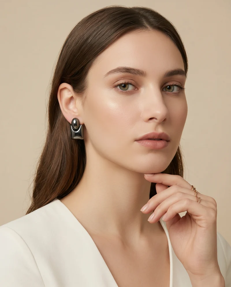 Orecchini clip bottone e quadrato - Argento