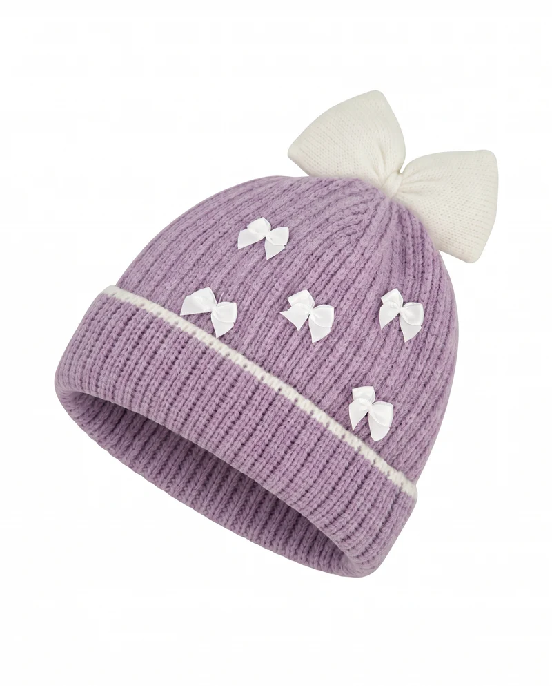 Cappello cuffia con fiocchetti eleganti - Lilla