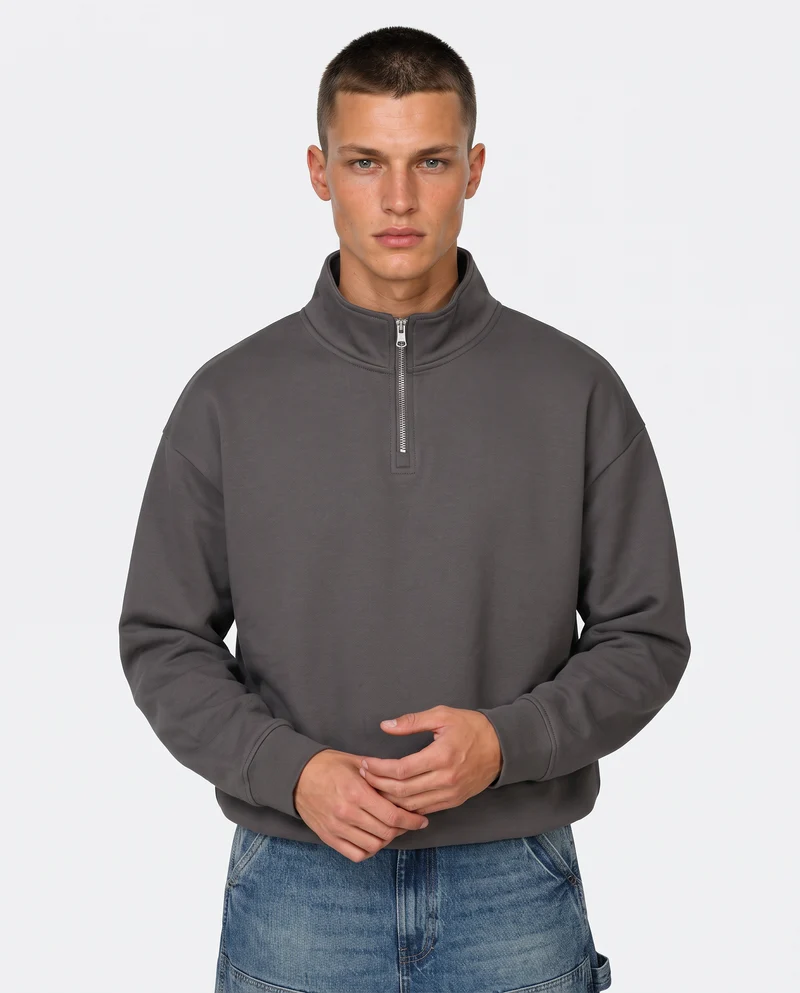Felpa lupetto zip soft touch relaxed fit - Grigio