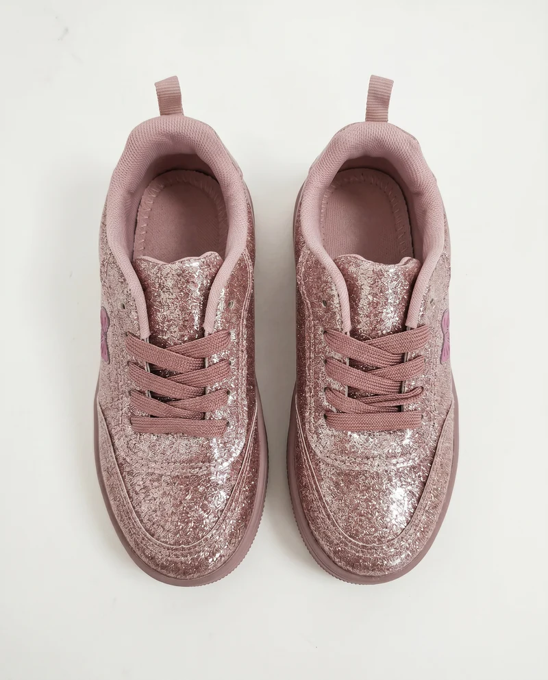Sneakers rosa glitterate con fiocco - Rosa chiaro