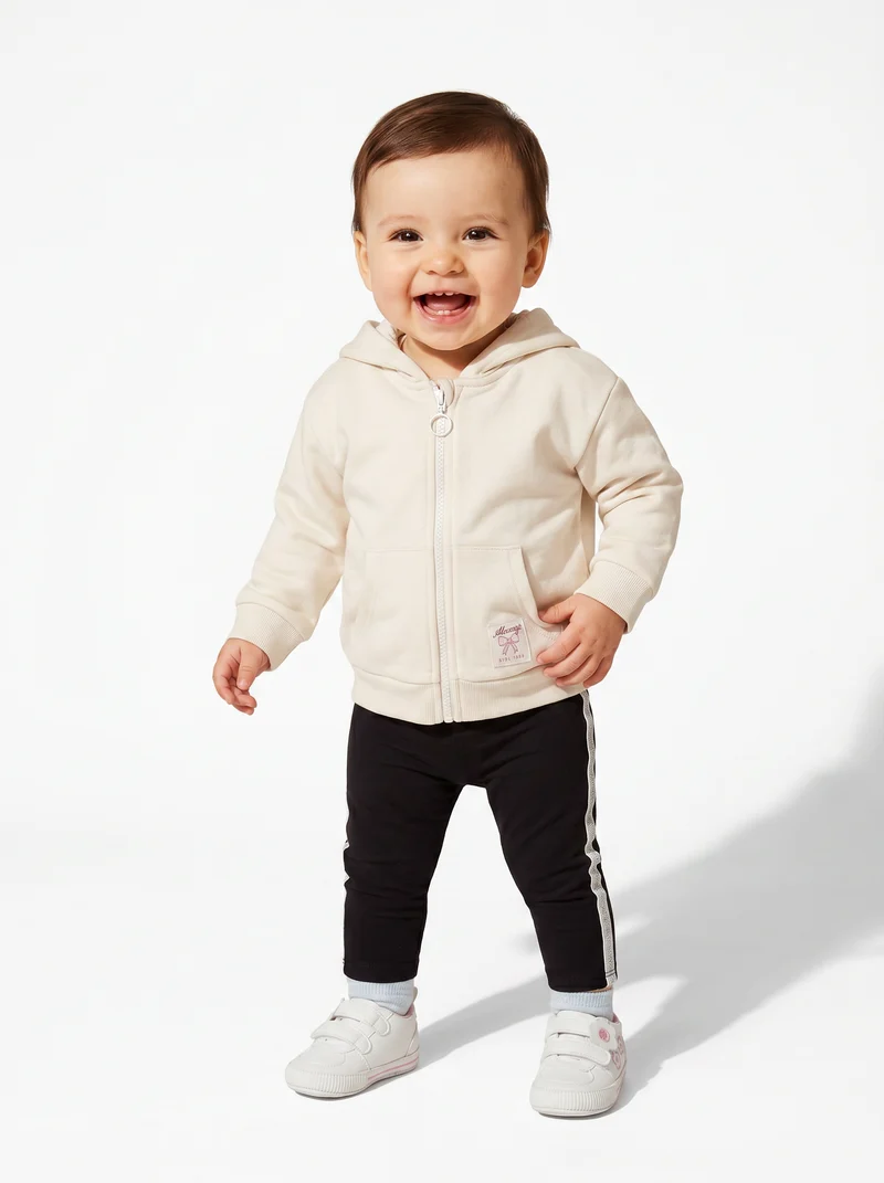 Leggings in cotone con banda laterale - Nero